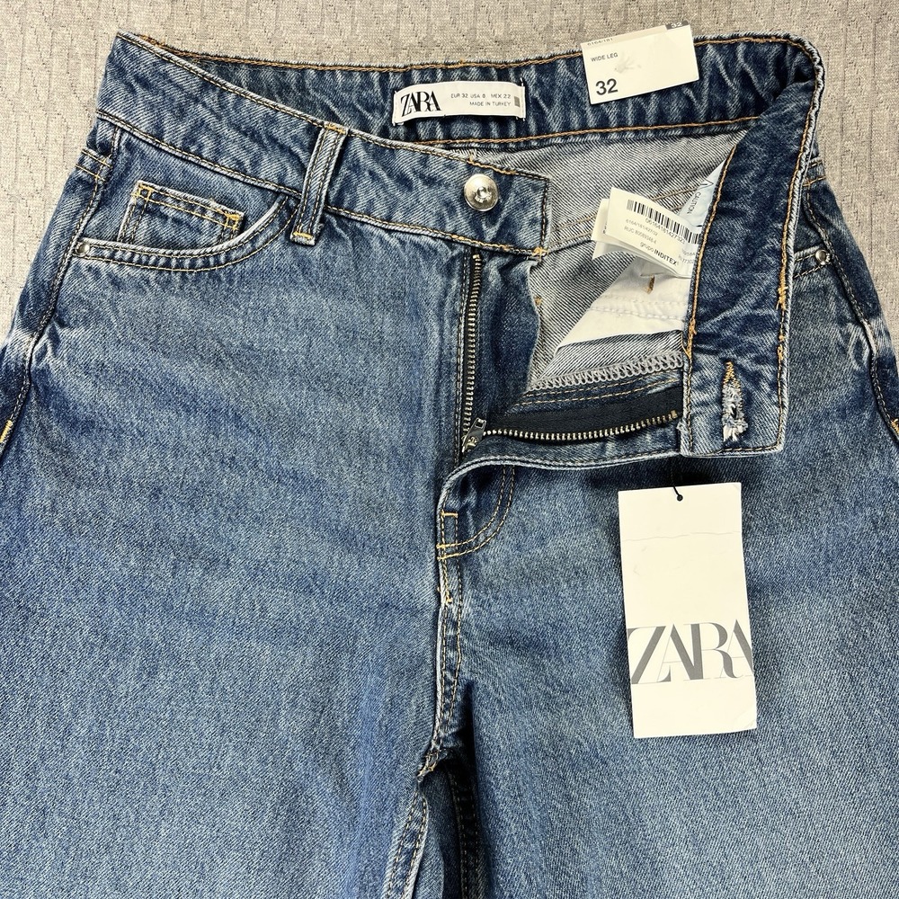New ZARA baggy wide leg Jeans Women (0)24X32 High Rise Light‎ Wash  disco - Picture 16 of 16